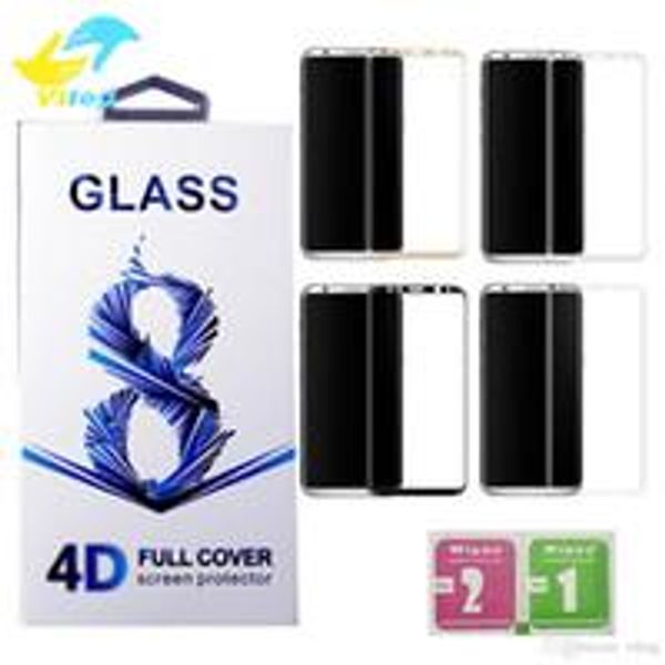 

9h 3d curved side full cover tempered glass screen protector with retail package for samsung s6 edge plus s7 edge s8 plus note 8 9