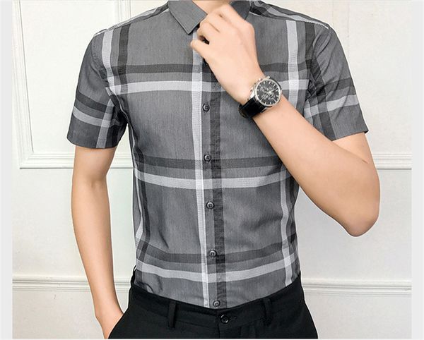 

Summer Mens Plaid Printed Shirts Fashion Square Collar Short Sleeve Shirts Mens Casual Polo Shirts with Single Breasted