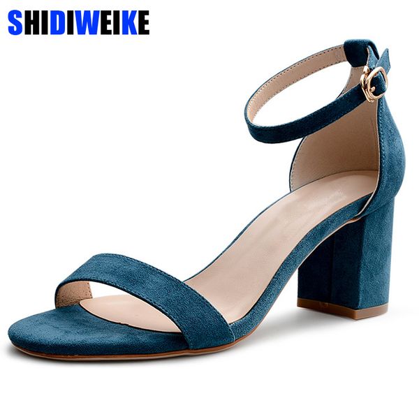 

черный бежевый розовый лаконичный новый женская обувь пряжка флок кожа каблук сандалии квадратный каблук высокие каблуки обувь большой разме, Black