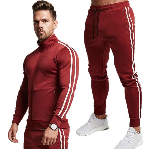 

men's sets fashion tracksuit casual sportsuit jacket+pants 2 piece suits fitness running clothes men sportswear jogger men sets, Gray