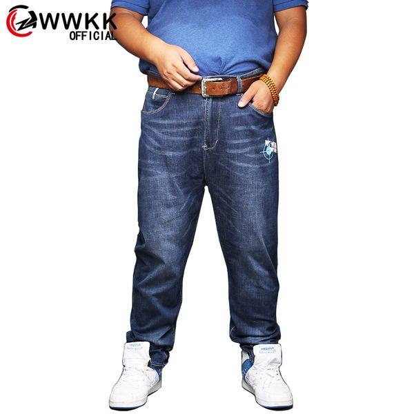 

2019 summer new men's thin light jeans business casual stretch slim denim jeans blue trousers male brand pants plus size 32-46