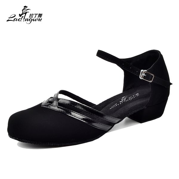 

ladingwu 2018 new flannel square heel latin dance shoes women's salsa black women shoes low heel dance soft bottom 3cm