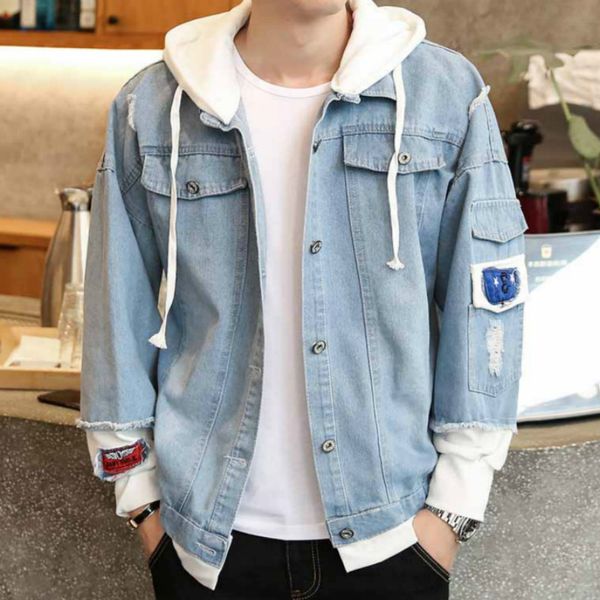 

mens denim jackets brand men fashion tide jacket with hole 2019 autumn casual hooded solid men clothing size s-3xl wholesale, Black;brown