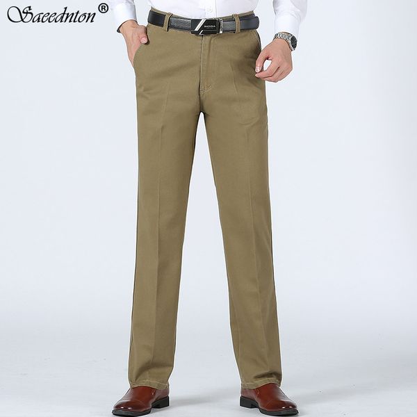 

2020 autumn brand men's casual pants high waist cotton men loose straight long suits pants middle-aged business leisure trousers, Black