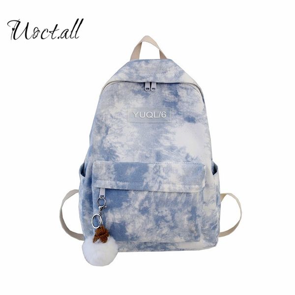 

canvas tie-dye schoolbag female junior high school student large-capacity korean high school college student ins simple backpack