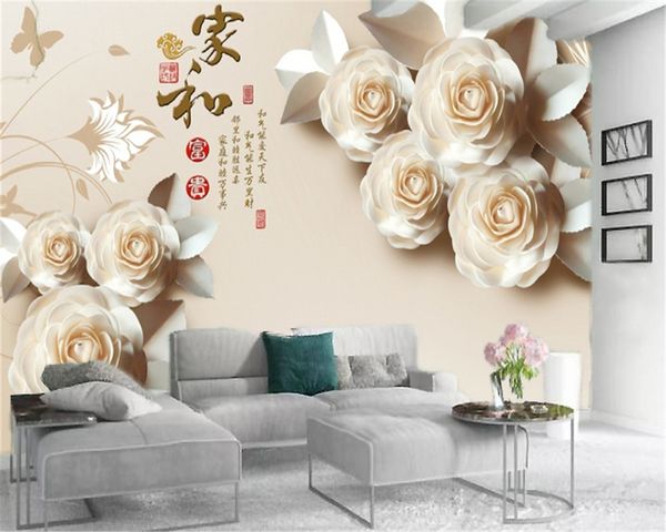 Living 3D papel de parede papel-corte simples flores brancas sala de estar quarto tv fundo parede parede papel de parede