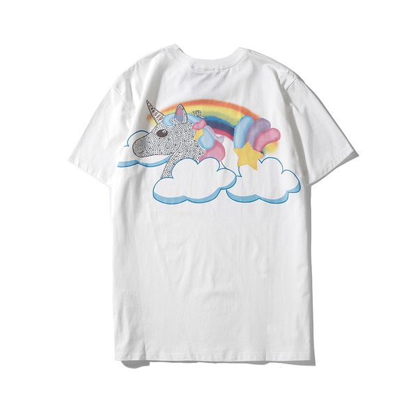 

moshino рубашки новый дизайнер мужской футболки случайные короткий рукав цвет бисера радуга единорог мило хлопка футболки мужчин, женщин топ, White;black