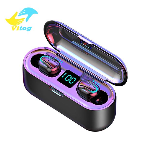 

vitog hbq q32-1 bluetooth earphones tws 5.0 waterproof hd stereo wireless earbuds noise cancelling gaming headset led power display