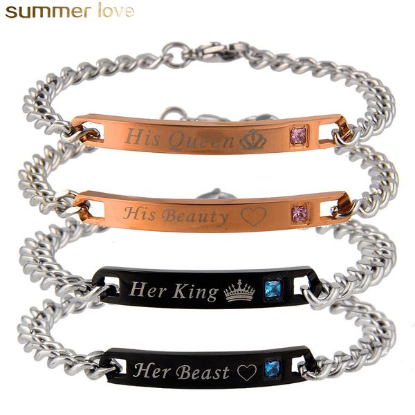 

sell romantic love couple bracelets stainless steel crystal bracelet for lovers his queen her king jewelry gifts, Golden;silver