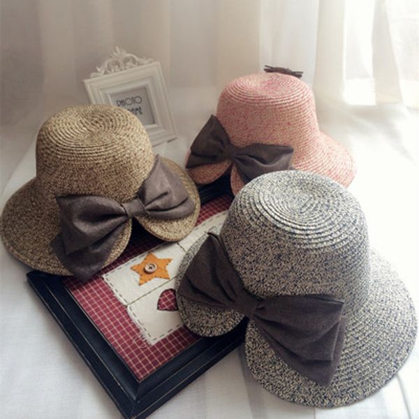 

womens floppy summer sun beach straw bucket hat fedora foldable church wide brim hat 56-58cm wholesale, Blue;gray