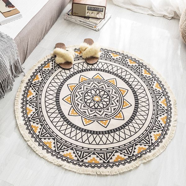 

3 sizes bohemian style mandala pattern round carpet non-slip bath mat soft thicken flannel area rug for living room decor