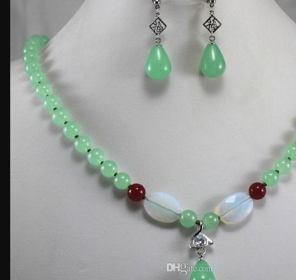 

necklace new design 2 styles 8mm green/red jade earring necklace pendant jewelry set natur, Silver