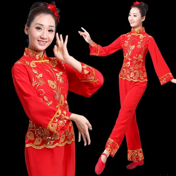 

ancient chinese costume women folk dance lion costume for woman hanfu women new year fan yangko stage clothing dragon younger, Black;red