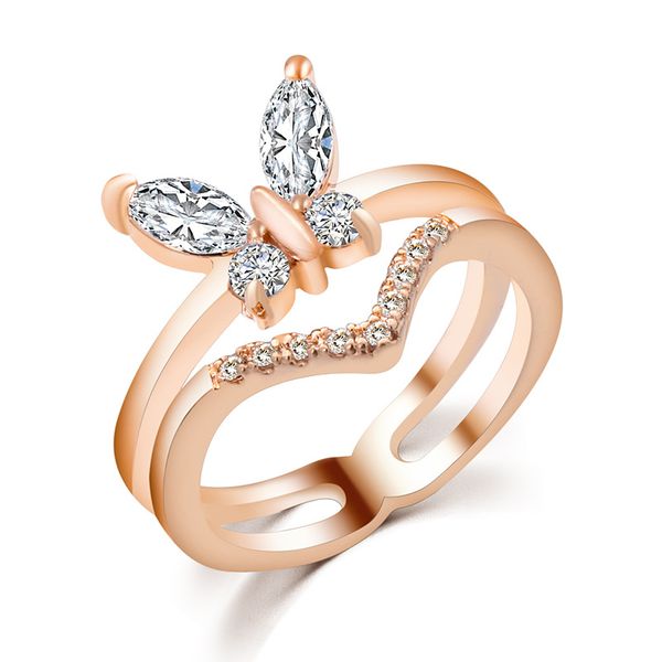 

женщины кольца обручальные свадебные дизайнерские ювелирные изделия, сделанные медь материал с цирконами украшения форма бабочки для подарка, Silver