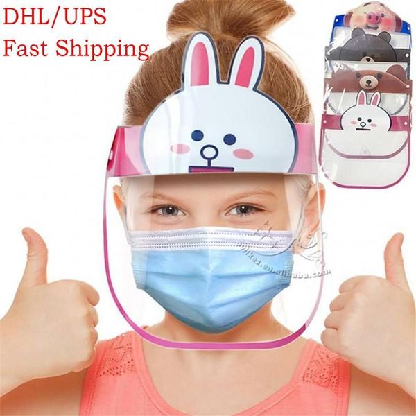

DHL3-7days Kid Мультфильм Face Shield Прозрачные защитные маски пылезащитные Anti-Fog Полный Защитная маска против пыли ветрозащитный ПЭТ маска FY8037