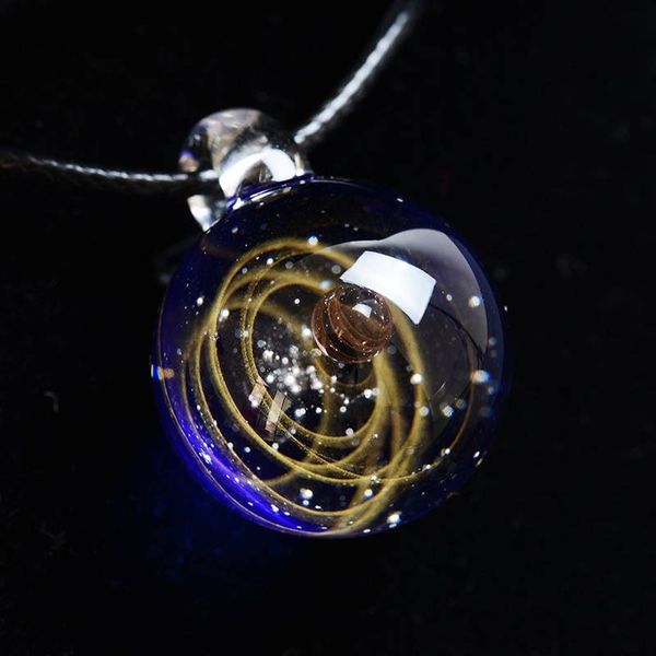 

2019 universe glass bead planets pendant necklace nebula handmade galaxy neckalces for women birthday christmas gift, Silver