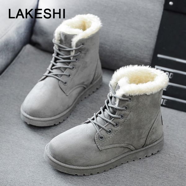 

women boots warm winter boots female fashion women shoes faux suede ankle for botas mujer plush insole snow, Black