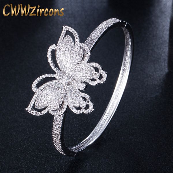 

cwwzircons brand micro pave cubic zirconia stones geometric butterfly shape big wide silver color open bangles for women bg008, Black