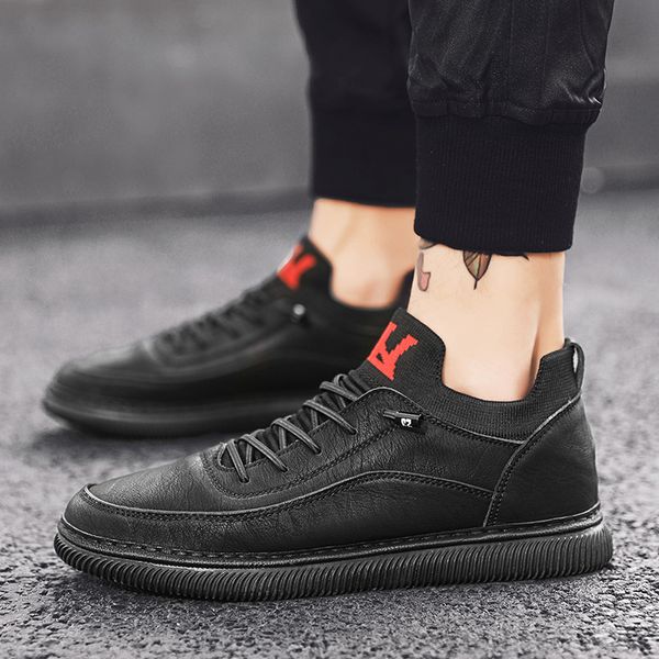 

2019 brand fashion men's shoes leather casual shoes outdoor breathable waterproof lightweight casual non-slip leather sho, Black