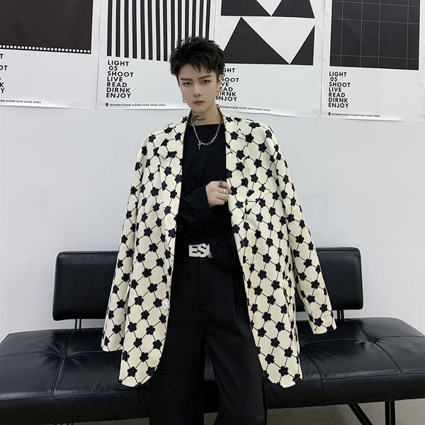 

2020 spring and autumn new yamamoto dark wind loose men's small suit trend handsome flower print jacket beige m-xl, White;black