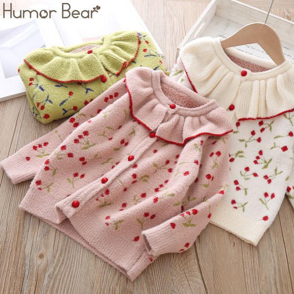 

humor bear 2019 new baby girl sweaters autumn and winter sweater coat koreanclothes lace collar cherry cardigan girl sweaters, Blue;gray
