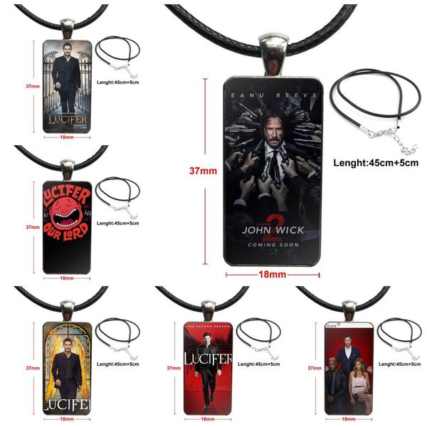

tv series show lucifer poster fashion glass cabochon pendant rectangle necklace choker necklace jewelry for women party gift, Silver