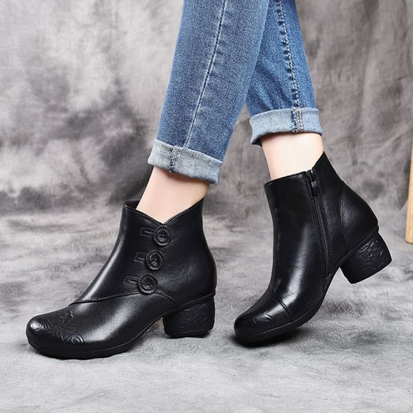 

2019 winter new leather fashion ladies short boots plus velvet warm wild wild women's boots soft bottom non-slip casual ladies, Black