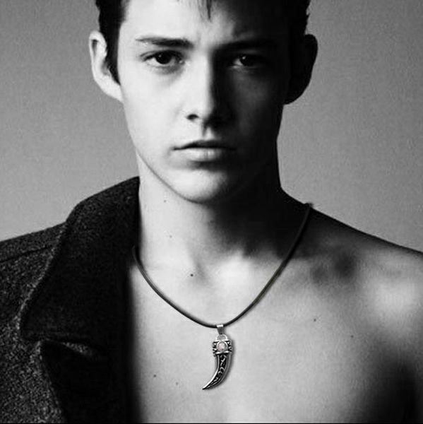 

stainless steel necklace brave wolf dog teeth spike pendant necklace jewelry fang tooth amulet punk pendant necklace, Silver