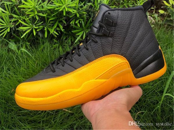 

authentic 12 university gold real carbon fiber 12s men basketball shoes black gold yellow retro sports sneakers with box