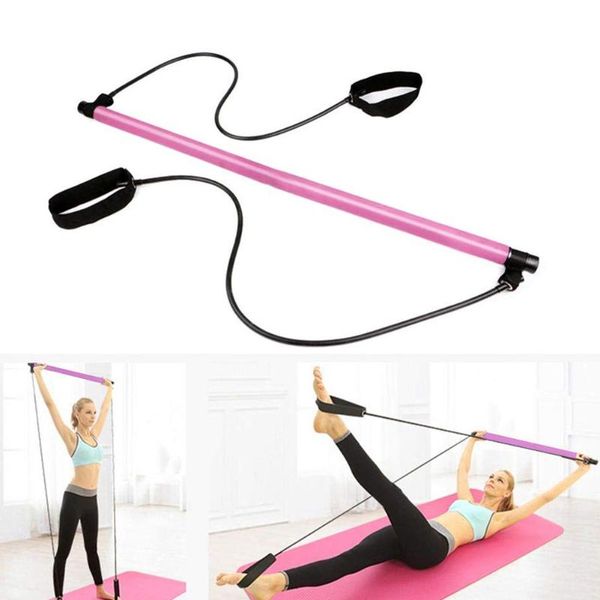 

portable pilates bar with resistance band home gym yoga exercise bar with foot loop gym equipment #07
