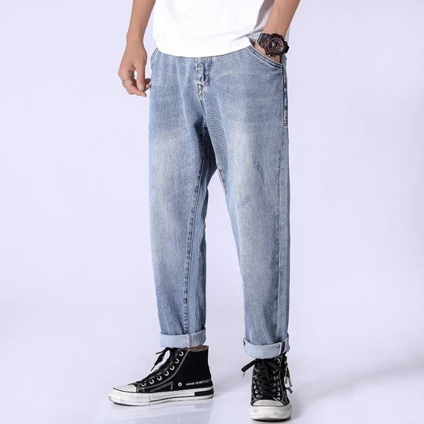 

straight male jeans 2019 new arrival broad-legged pants street dance style hip-hop jeans for men, Blue
