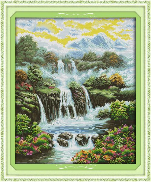 Небеса на земле водопад Декорации картины, ручная вышивка крестиком, вышивка, наборы для рукоделия, подсчет, печать на холсте DMC 14CT / 11CT