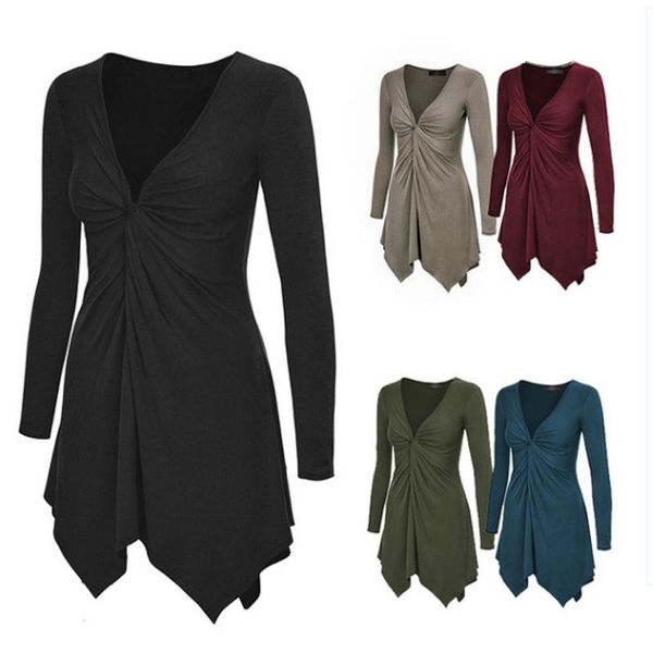 

men's sweaters womens leisure casual solid color v-neck long-sleeve hem long irregular loose blouse shirt, White;black