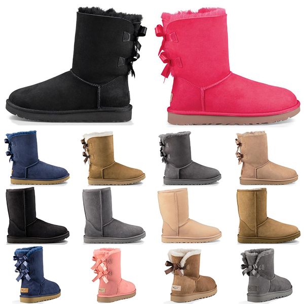 

2019 Luxury Designer Australia women winter snow boots classic ankle kneel shoes short bow fur boot black Chestnut fashion size 36-41