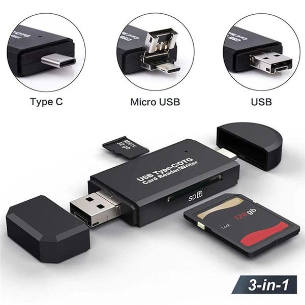 Leitor de cartão SD USB 3.0 OTG Micro USB Tipo C Leitor de cartão Lector Leitor de cartão de memória SD para Micro SD TF USB Tipo-C OTG Cardreader