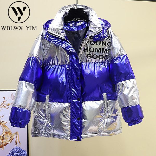 

зимняя куртка способа женщин глянцевая хлопка ватник сыпучие вниз хлопка куртка женщина плюс размер шинель толстый теплый с капюшоном утепле, Black