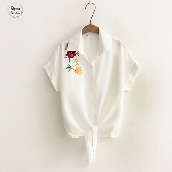 

summer топ блузы broadcloth женщины повседневная топы с коротким рукавом вышивка white top sexy рубашки кимоно feminina пляж рубашка blusas