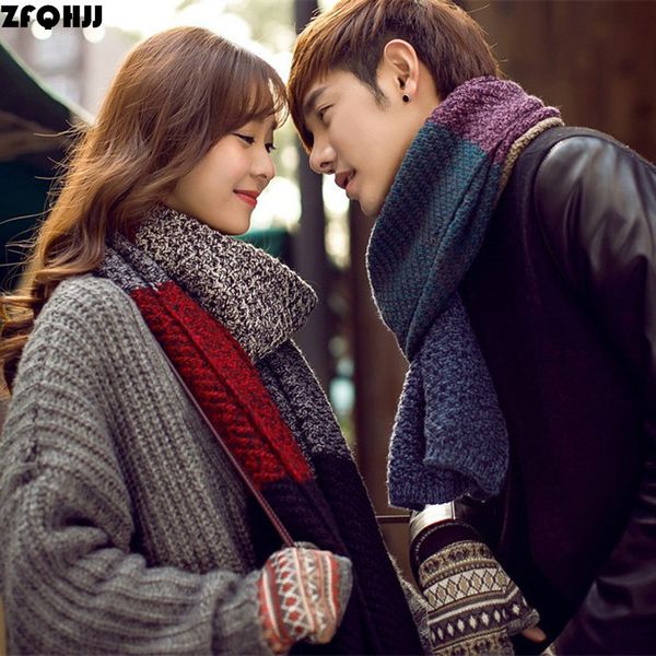 

zfqhjj fashion korea style lover scarf women men lovers knit warm autumn winter scarves knitting long large scarf wraps, Blue;gray