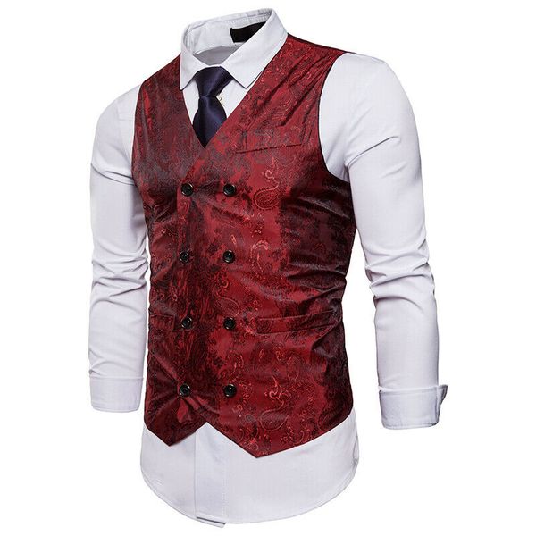 

Vintage Men's Formal Business Dress Vest Embroidery bronzing V-neck Double breasted Waistcoat waist Suits Blazer Vests