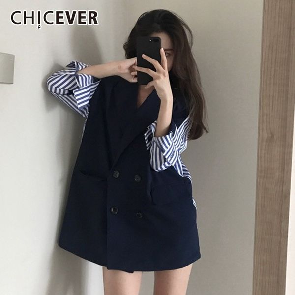 

chicever patchwork striped blazer female jackets v neck long sleeve hit colors women's jackets korean fashion casual clothes new, White;black