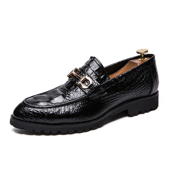 

2019 men's pointed leather casual shoes oxfords shoe genuine leather shoes men formal loafers emboss crocodile casual men, Black