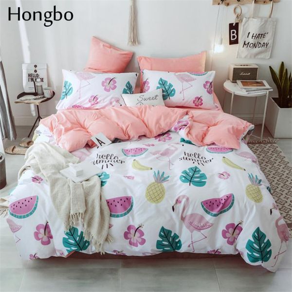 

hongbo crystal flannel duvet cover set flamingo watermelon banana pineapple leaves cotton bedding sets duvet cover pillowcase