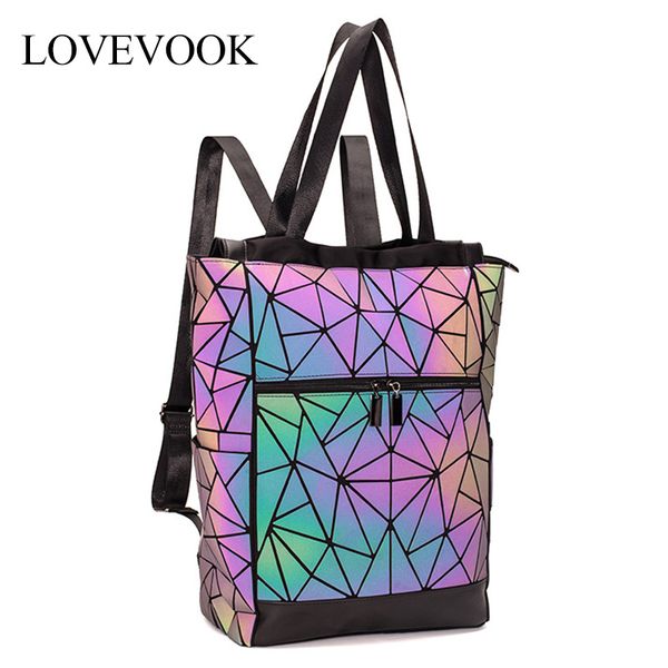 

lovevook women backpack schoolbag for teenage girls luminous geometric backpack large capacity for travel shoulder bags female