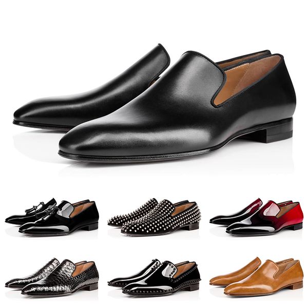 

fashion designer mens dress shoes red bottoms casual shoes for business spike patent leather slip on party wedding dresses shoes size 38-47, Black
