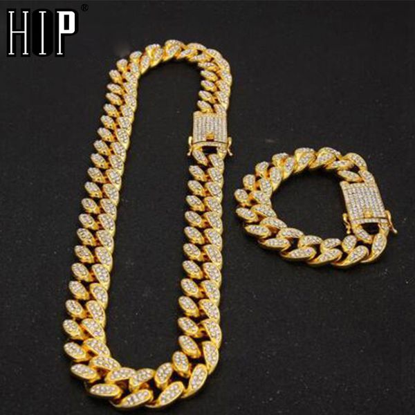 

хип-хоп 1set 20mm полный тяжелый iced out асфальтовая rhinestone майами снаряженная кубинский цепи cz bling рэпер браслет ожерелье для мужчи, Silver