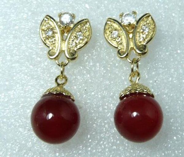 

encanto 12mm rojo jade natural butterflyy pendiente, Silver