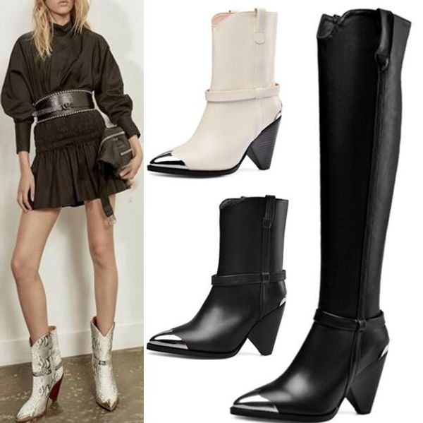 

cowboy kine high long boots for women wedge spike heels boots pointed toe western cowgirl 2020 woman autumn winter shoes, Black