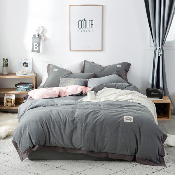 

bedding cotton washed cotton solid color simple wide four-piece set