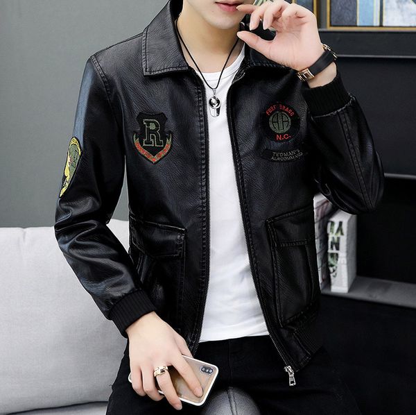 

2019 autumn winter men's leather flight jackets fashion designer men's leather thick solid jacket fleece warm coat plus size m-4xl