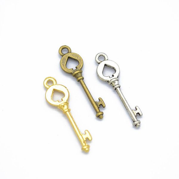 

500pcs mini 28x7mm heart key charms pendant antique silver antique bronze gold plated never rust, Bronze;silver